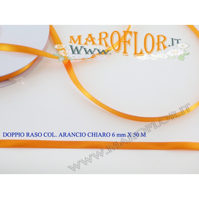 Nastro Doppio Raso Arancione Chiaro 6mm x 50 metri